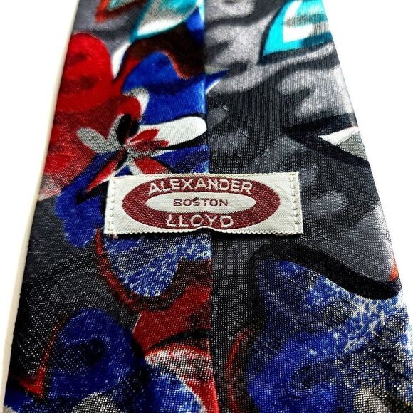 Alexander Lloyd Boston Gray Floral Metallic Jacquard Print Long Wide Silk Tie - Picture 3 of 6